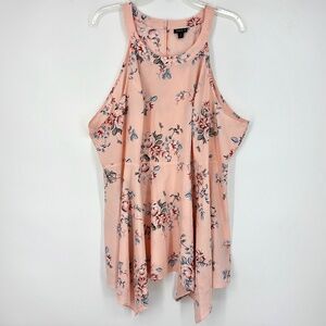 Torrid Size 3 Womens 3X Sleeveless Blouse Pink Modern Floral Sheer Round Neck